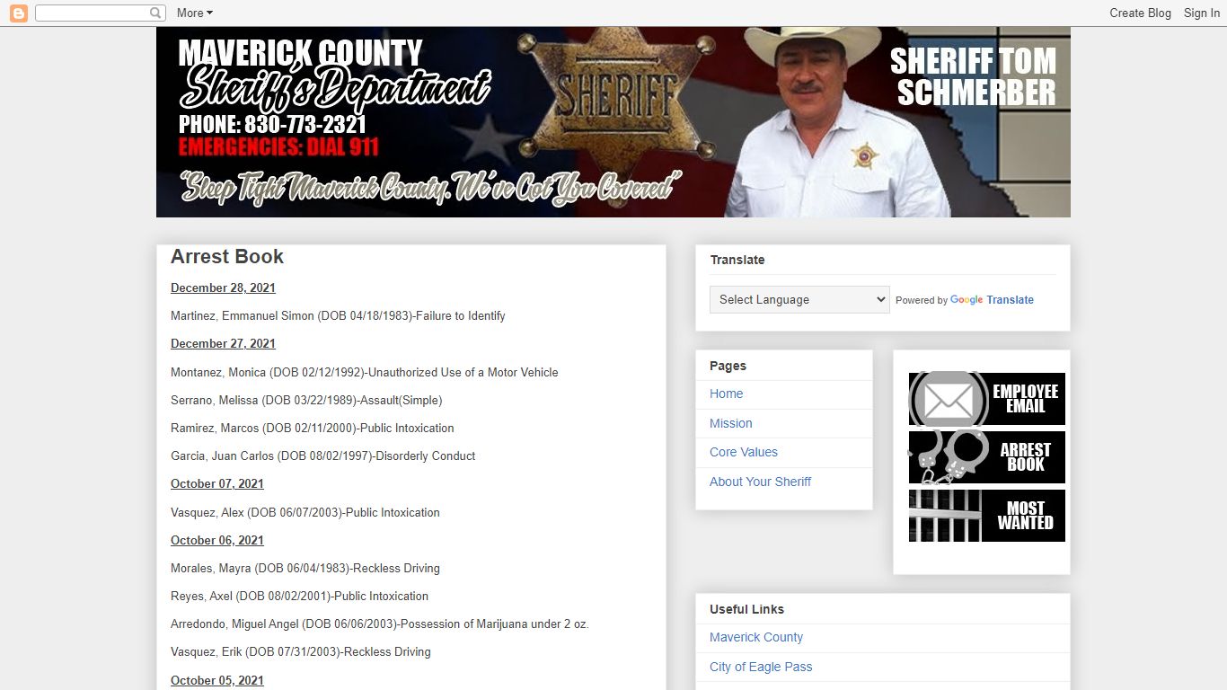 Maverick County Sheriff: Arrest Book - Blogger